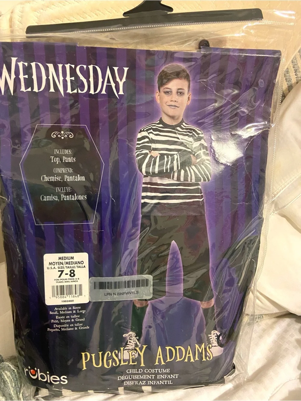 Rubie's Wednesday Pugsley Addams Black & White Striped Top with Black Pants - Picture 3 of 6